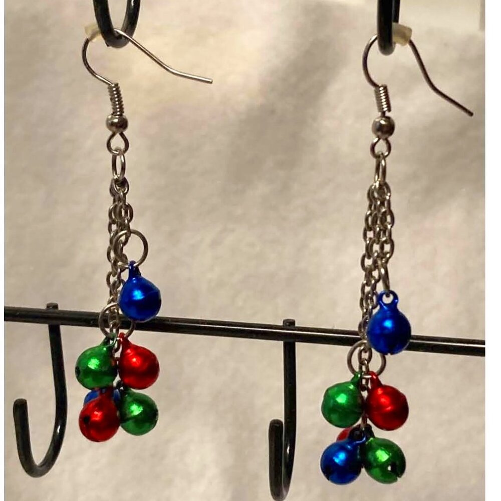 HANDMADE MINIATURE JINGLE BELL CHRISTMAS DANGLE EARRINGS